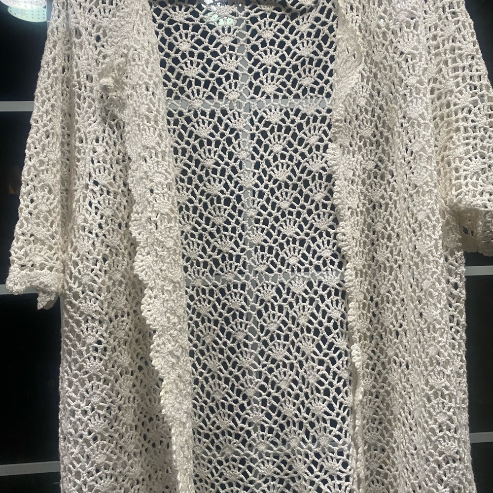 White Crochet Open-Front Cardigan - Picture 2 of 3